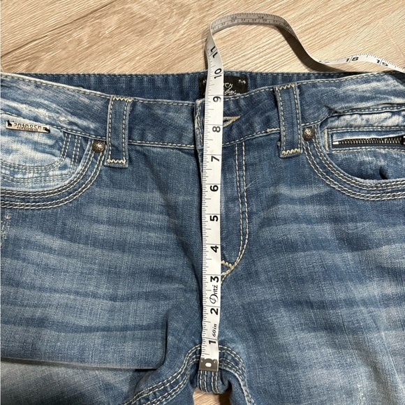 Express Rerock Barely Bootcut Denim Jeans size 12s - Picture 9 of 10
